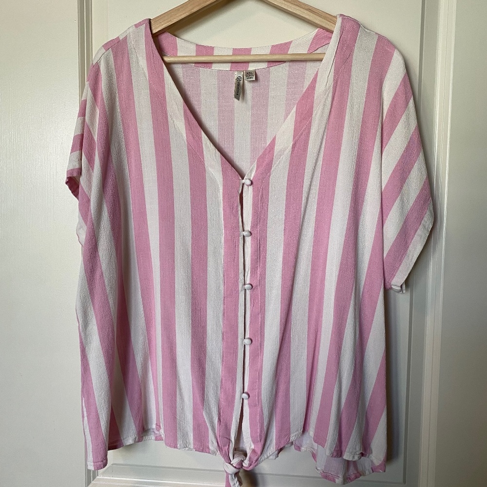 Striped button tie blouse